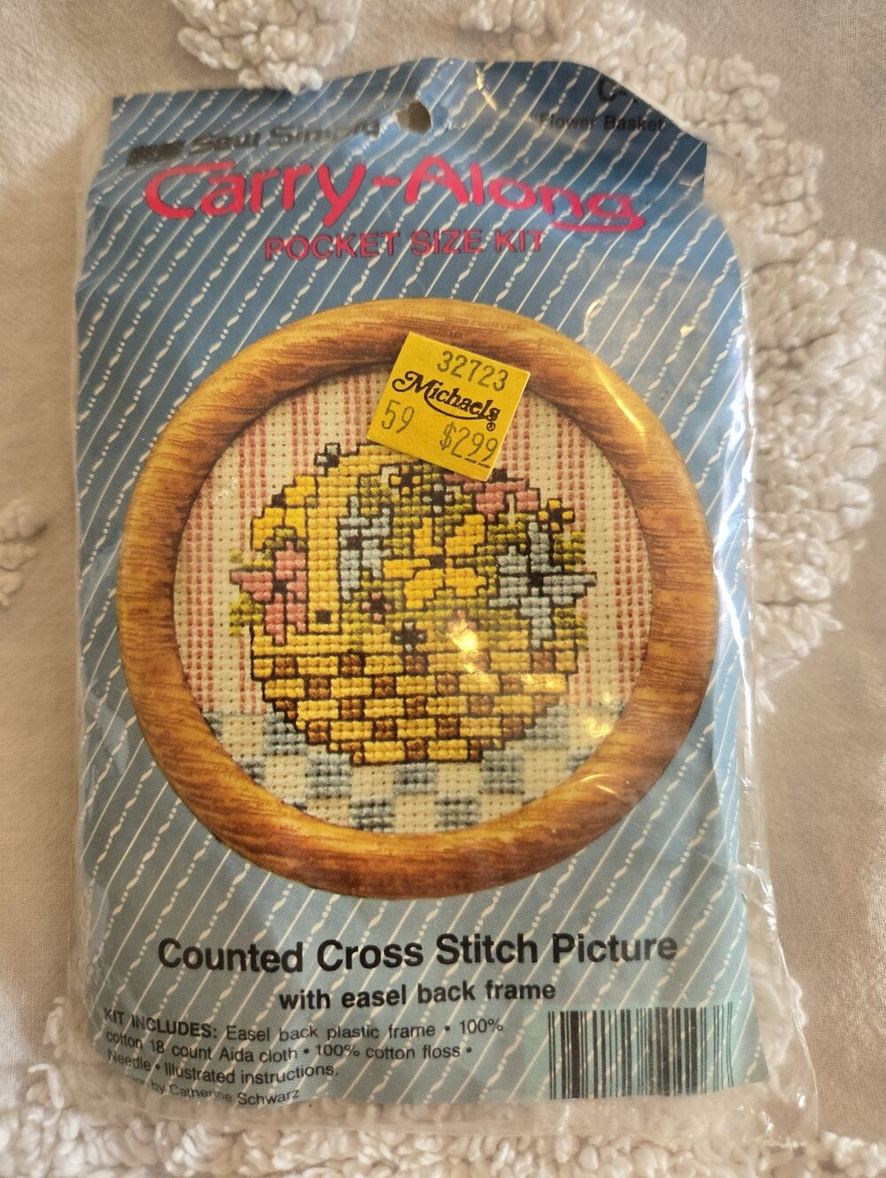 Vintage Cross Stitch Picture Kit Sew Simple C-103 Flower Basket Craftcore